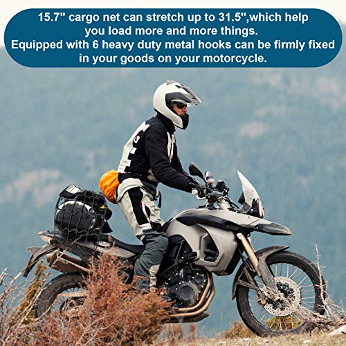 15.7"x15.7" 2Pack Bungee Cargo net Motorcycle, Made of Latex Heavy Duty Bungee Net Stretches to 33"x33", Luggage Thicken Netting with3 x3 Small Mesh&6 Adjustable Metal Hooks for Motorcycle, Bike, ATV