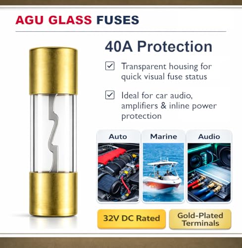 MGI SpeedWare AGU Glass Fuse Holder Kit with 2pcs Fuse – Inline 12V Automotive Car Audio Fuse Block for Amplifiers, Car, Truck, Marine (40 AMP) - size: 40 AMP