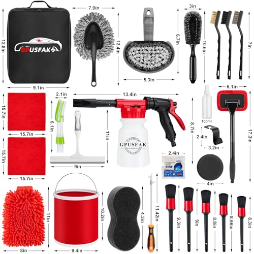 39Pcs Car Wash Cleaning Kit with Foam Gun Sprayer Detailing Brushes Collapsible Bucket Windshield Cleaning Tool Tire Brush Towels Complete Interior Exterior Detailing Set for Car - size: 39Pcs