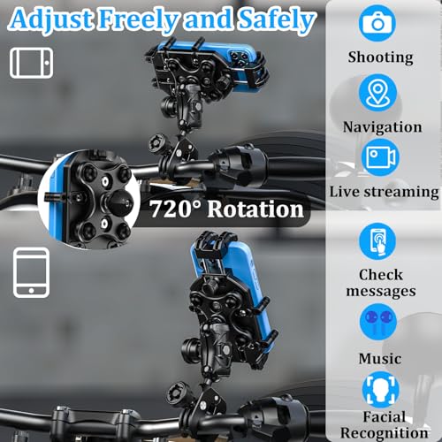 LOKTENWO Motorcycle Phone Mount with Vibration Dampener & High-Speed Secure Lock, Anti-Theft ATV Scooter Motorcycle Handlebar Phone Holder for 5.4” to 7.2” Smartphone
