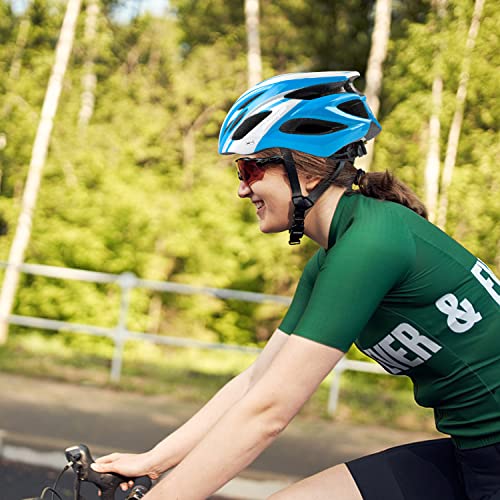 Bike Helmet Men Women, Shinmax Bicycle Helmet with Rear Light and Detachable Visor - color: Blue/White, size: Large (57-62 cm)