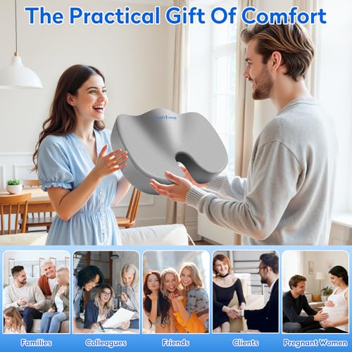 CushZone Seat Cushion, Office Chair Cushions, Car Seat Cushion, Non-Slip Sciatica & Back Coccyx Tailbone Pain Relief Chair Pad, Memory Foam (Large,Light Grey) - color: Light Grey, size: X-Large