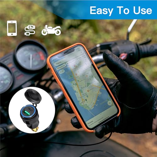 Motorcycle Power Adapter DIN Hella Plug to QC 3.0 USB & Type C Charger Compatible with BMW Triumph Tiger Ducati Motorcycle