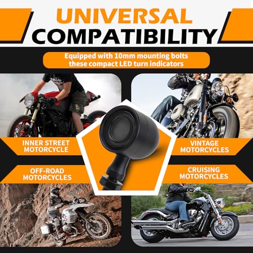 DREAMIZER Motorcycle Led Turn Signal Lights 2pcs,Bullet Blinker Motorcycle Front Rear Brake Light Universal Compatible with Harley Honda Suzuki Triumph Yamaha Bobber Cafe Racer Chopper - color: A-Rear/Black shell + yellow-red light