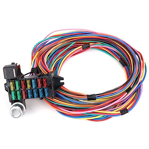 14 Circuit Wiring Harness Universal for Street Muscle Car Hot Rod Rat XL Copper Wire Harness 12V Fuse Wiring Harness Kit Compatible with Chevy Ford Chrysler Mopar Muscle Car