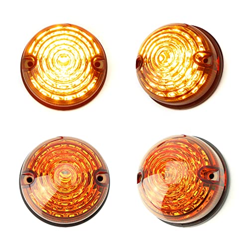 iJDMTOY 12V 70mm Round Dome Shape Flush Mount Amber Lens Amber Yellow LED Side Markers/Turn Signal/Reverse Backup Lamps, Compatible With Classic 50s 60s Car Caravan Truck Motorcycle, etc - style: Amber Lens Amber LEDs