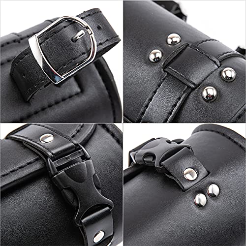 Motorcycle Fork Bag Mini PU Leather Bike Handlebar Tool Bag Sissy Bar Roll Storage Bag (A Black) - color: A Black