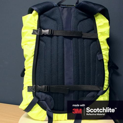 Salzmann Reflective Backpack Cover | Hi Vis, Waterproof | for Cycling & Outdoor Activities | Made with 3M Scotchlite - color: Yellow/Navy (Standard)