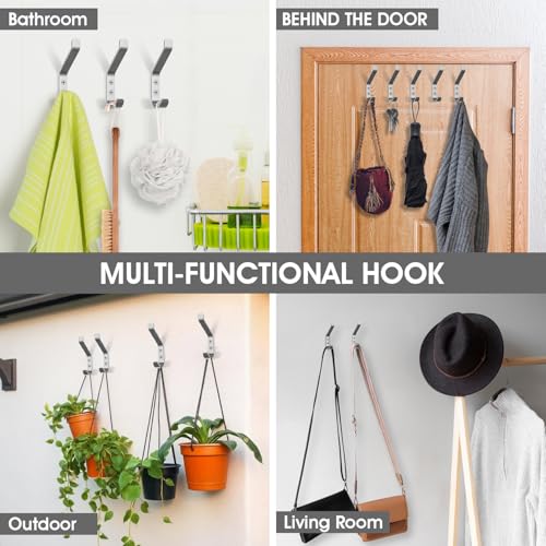 GlazieVault Coat Hook– Door Hook (10 Pack) - Heavy Duty Wall Mounted - Premium Design Rust Free Hooks - style: Flat Hooks Silver P-10