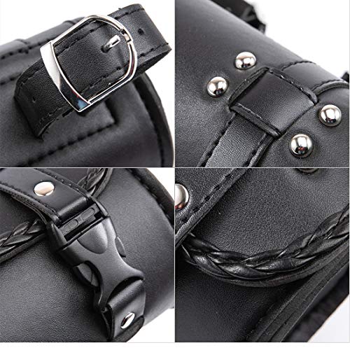 Motorcycle Fork Bag PU Leather Bike Handlebar Tool Bag Sissy Bar Roll Storage Bag - Small (Black A) - color: Black A