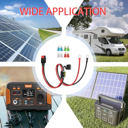 ELFCULB Anderson Connector to O Ring Terminal 10AWG Battery Connector Cable with 5 Fuse for Automotive Portable Power Station Solar Generators(2FT) - size: 2FT