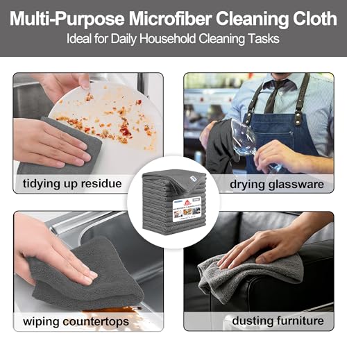 Microfiber Cleaning Cloth, 12 Pack Grey Cleaning Rags,12" X 11" Lint Free Dish Towels Wash Cloths, Reusable Microfiber Towels for Home and Kitchen Bathroom Apartment Cleaning Supplies - color: Grey, size: 12 Pack