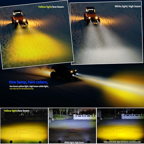 Motorcycle LED Spotlight Yellow/White Hi-Low Combo Beam LED Offroad Driving Fog Lights, 2Pcs 2.4Inch Mini Pod Lights Work Auxiliary Lights for Motorcycle Trucks, Vehicles, ATVs, UTVs, Tractors