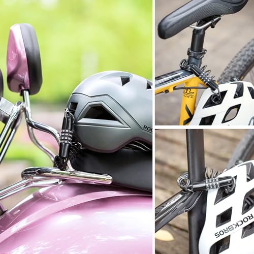 ROCKBROS Motorcycle Helmet Lock - 4 Digit Retractable Cable Lock for Bike, Stroller, Luggage - style: Straight