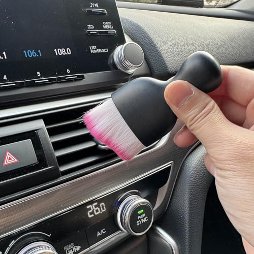 Car Detailing Brush, Soft Bristle Cleaning Brush, Scratch-Free Auto Duster Tool for Dashboard, Air Vents, Leather & Interior Cleaning (Black&Rose) - color: Black&Rose