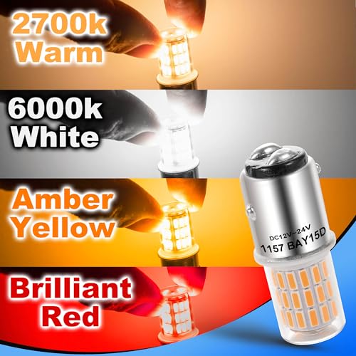 Heifymi 12 Volt BAY15D 1157 7528 2057 2357 LED Blinker Bulb Amber Yellow 3 Watt Replacement DC12-24V Side Maker Turn Signal Back Up Reverse Brake Paking Lights for Car Camper RV Trailer Boat, 2 Pack - color: Amber Yellow, size: BAY15D