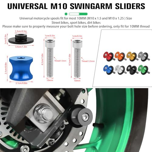 CHIFUN 2Pcs 10MM M10 X1.5/1.25 Motorcycle Swing Arm Spools Sliders CNC Aluminum Swingarm Spools Stand Screw Compatible with VULCAN S 650 900 Ninja 250 300 ZX-10R ZX-6R(Green) - color: Green