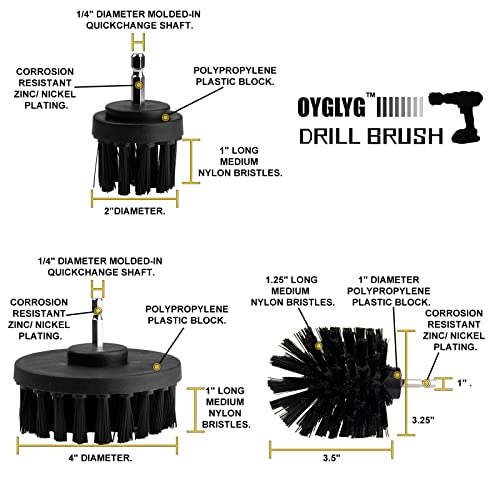 Drill Brush Attachment Kit, Multi-Purpose Scrubber, 4-Piece Cleaning Kit for Bathroom, Glass, Tile, Car Tires - Black - color: Black