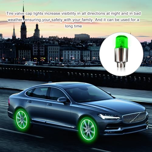 4 PCS LED Tire Valve Lights, Waterproof Light up Air Neon Bicycle Motorcycle Tyre Valve Flash Lights, Bike Truck Golf Cart Wheel Assemblies Lamp, Exterior Car Accessories (Green) - color: Green