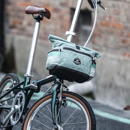 Rhinowalk Handlebar Bag for Brompton Folding Bike, 6.5L Expandable Front Bag with Quick Release Mount, Shoulder Strap, Multiple Pockets and Rain Cover (Duck Egg Blue) - color: Duck Egg Blue
