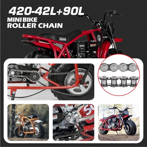 DYC 420 Mini Bike Chain Kit - Front 42 & Rear 90 Link Roller Chain with Adjuster for Coleman CT200U/CT200U-EX/BT200X, Baja Warrior MB200/MB165, Massimo, Predator 212 196cc/200cc 6.5HP (ATV/Dirt Bike) - size: 420-90+42 Links