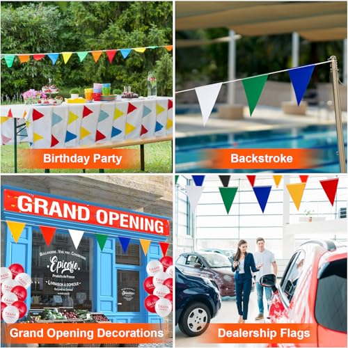 Safety Banner Flags, Perimeter Warning Flag Line, For Flagging Construction/Traffic Barrier/Parking Lot/Rooftop/Party & Special Events Multicolor 7" X 10" Pennants On 50' String - color: 50 FT