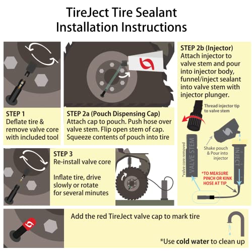 TireJect Off-Road Instant Tire Repair Tire Sealant Kit - Permanent Seal - Tread & Sidewall Punctures - Bead Leaks - Slow Leaks - Dry Rot - Fix and Prevent Flat Tires (20oz) - size: 20oz