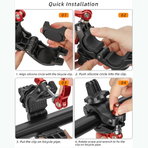 Motorcycle Bike Mount Holder 360°Rotation Bicycle Handlebar Mount Clamp Accessories for GoPro Series Gopro12 DJI Action Series Action 4 Insta360 Go Series Insta360 One R Series Cameras