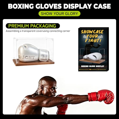 Boxing Glove Display Case, Clear Acrylic Showcase with Wood Base Plank for Single Glove, Full Size UV Protection Souvenirs and Collectibles Box,Ideal Gift for Boxing Fans, Athlete - size: 14ln×9ln×1.5ln