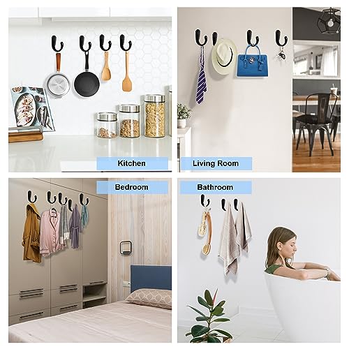 Kruodop 4 Pack Wall Hooks Wall Mounted Coat Hooks for Hanging Heavy Duty, Black Towel Hooks, Metal Single Coat Hanger with Screws Cup Retro for Coats, Handbags, Towels