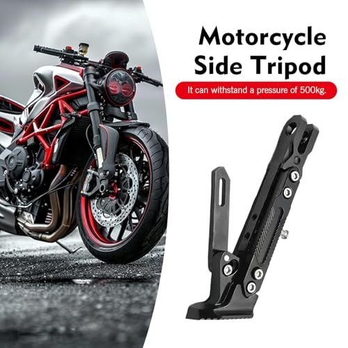 1 PC Motorcycle Kickstand, Height Adjustable CNC Alloy Side Stand with Non-slip Foot, Replacement Tripod Holder, Universal for Scooter Dirt Pit Bike (Black) - color: Black
