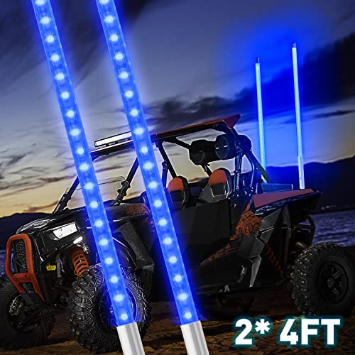 2PCS 1.2M Blue LED Whip Light for Truck, BESTZHEYU 4FT ATV UTV LED Whip Light Antenna Whips for RZR Polaris Off-Road Sand Dune Buggy 4x4 - color: 1.2M Blue Whip Light