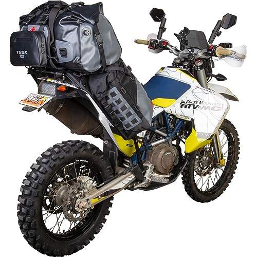 TUSK Highland X2 Rackless Luggage System w/Medium Dry Duffel/Large Bottle Holders Compatible with KTM/Husky 690-701 Heat Shield Black/Tan - color: Black/Tan, size: Medium Dry Duffel/Large Bottle Holders, style: Ktm/Husky 690-701 Heat Shield