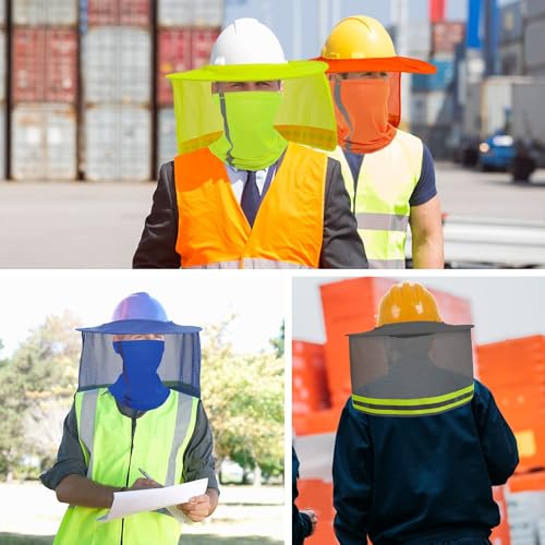 TCCFCCT Sun Shade, Full Brim Mesh Neck Sun Shield, High Visibility Visor Neck Protection and Bandana Headband Face Scarf, Hard Hat Accessories, 2 Packs, Yellow - color: Sun Shade 1+bandana 1 Yellow