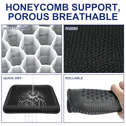 Gel Seat Cushion, Cooling Honeycomb Breathable Seat Pad 16.5x13In Black Portable, Storage, Pressure Relief Support, Breathable Quick-Dry Mesh, Office、Car、Wheelchair Use, 16.5x13In Washable, Grey - color: Black