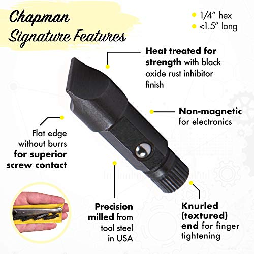Chapman MFG 2021 Pocket Screwdriver Set - 6 Pieces - Includes Phillips & Slotted/Flathead Bits, Complete Pocket Size Set Offers 4 USA Made Insert Bits, Mini Ratchet Hand Tool + Soft Vinyl Case