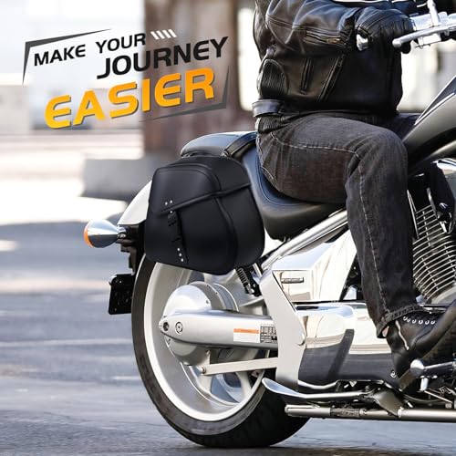 Motorcycle Saddle Bags with Buckles, 16L Waterproof Motorcycle Saddlebags, PU Leather Saddle Bags Motorcycles for Sportster Softail Dyna V-star Shadow,Universal Accessories