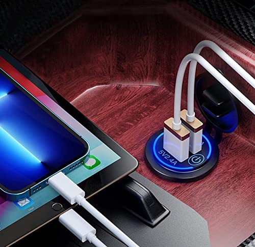 Nilight 2 Pack Quick Charge Socket LED 12V 24V Dual USB Charger 5V 4.8A Car Outlet Panel with ON Off Touch Switch Fused Wire Kit for Cars Trucks Motorcycle RVs Campers - color: 2Pcs Dual USB Charger