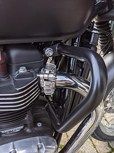 Motorcycle Bumper Engine Protector Compatible with Tri-umph Bonneville T100 T120 2017-2024 Street Twin Speed Twin 900 2023-2025 Thruxton R Speedmaster Crash Bar Protector (Chrome)