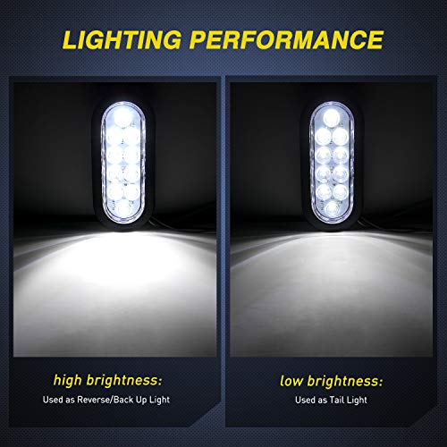 Nilight 6 Inch Oval White Trailer Tail Lights 2PCS 10 LED w/Flush Mount Grommets Plugs IP67 Waterproof Reverse/Back Up Lamp for Truck RV Camper Boat Jeep, White - color: White Lights 2PCS