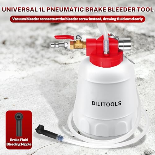BILITOOLS 1L Universal Brake Bleeder Kit, Vacuum Brake Fluid Bleeding Tool | Pneumatic One Person Brake System Clutch Fluid Extractor Kit, Quick, Clean & Efficient - style: 1L Pneumatic Brake Bleeder Tool