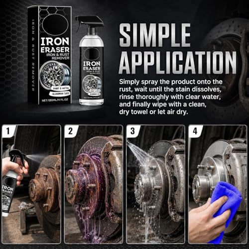 2Pack Iron Eraser Rust Remover Spray–Fast Acting Iron Powder Remover for Car Wheels and Paint,Brake Dust & Rust Removal,Professional Automotive Metal Surface Cleaner for Wheel,Tool and Household Item