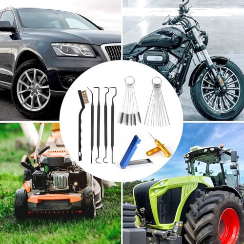 lasuroa Carburetor Cleaning Kit, Includes 1 Single Head Brush 23 Needles 5 Nylon Brushes 1 Scraper and 4 Cleaning Hooks for Motorcycle ATV Chainsaw & Welder