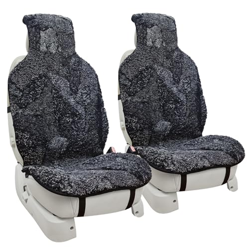 Champlus Genuine Australian Sheepskin Seat Cover, 2 Front Wool Cushion for Sedan Cars SUVs Trucks and Minivans, Quick Install, Black - color: Black 2pcs
