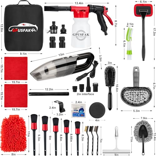 42Pcs Car Wash Cleaning Kit with Foam Gun Sprayer Detailing Brushes Car Vacuum Windshield Cleaning Tool Tire Brush Towels Complete Interior Exterior Detailing Set for Car - size: 42Pcs