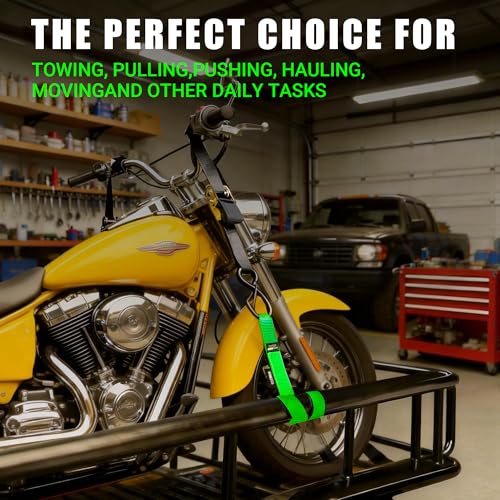Soft Loop Tie Down Straps - 1.6'' x 17'' (4 Pack), 10000 lb Breaking Strength, Heavy Duty with Soft Loop Ends for Securing ATV, UTV, Motorcycles, Scooters, Dirt Bikes, Lawn Garden Equipment - Green - color: Green