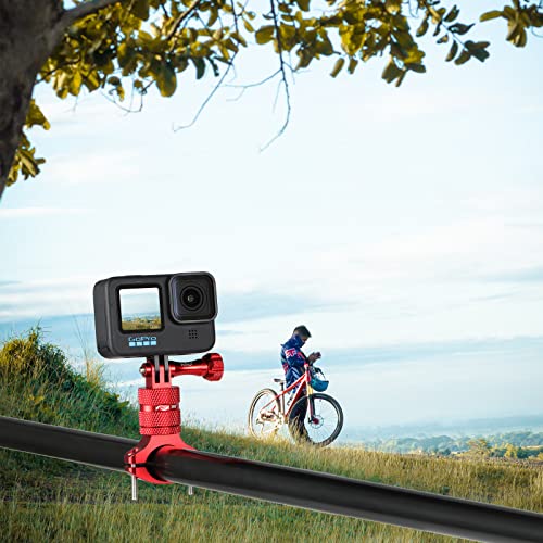 HSU Bike Handlebar Mount for Gopro Hero 13/12/11/10/9/8/7/6/5/4 AKASO Campark Osmo Action 3/4 and Other Action Cameras, 360 Degrees Rotary Motorcycle Mount (Red) - color: Red