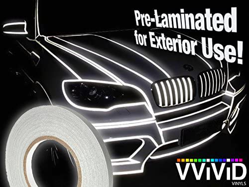 VViViD Reflective Fine Line Detail Tape Stripe 1cm x 3m Prelaminated for Interior/Exterior Use (Silver White) - color: Silver White