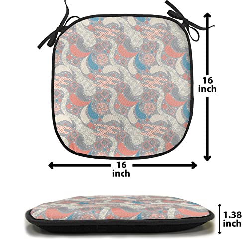 Lunarable Japanese Chair Cushion Pad, Style Pattern of Lines Dots and Flowers Design Soft Feminine Shapes, Seat Padding for Kitchen & Patio with Anti-Slip Backing, 16"x16", Pink Grey - color: Pink Grey, size: Pack of 1