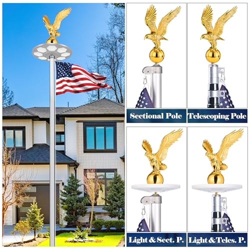 Golden Eagle Flagpole Topper, 13" Eagle Ornament for 20/25/30 Ft Telescopic/Sectional Flag Poles Outdoor, Fit 2" Standard USA Flag Poles, Auro 1 - Gold